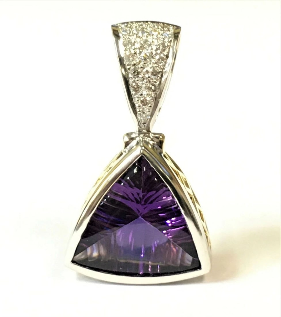 KOSTBAR 18K TWO TONED GOLD PENDANT WITH DIAMOND BAIL AND AMETHYST (1 of 2)