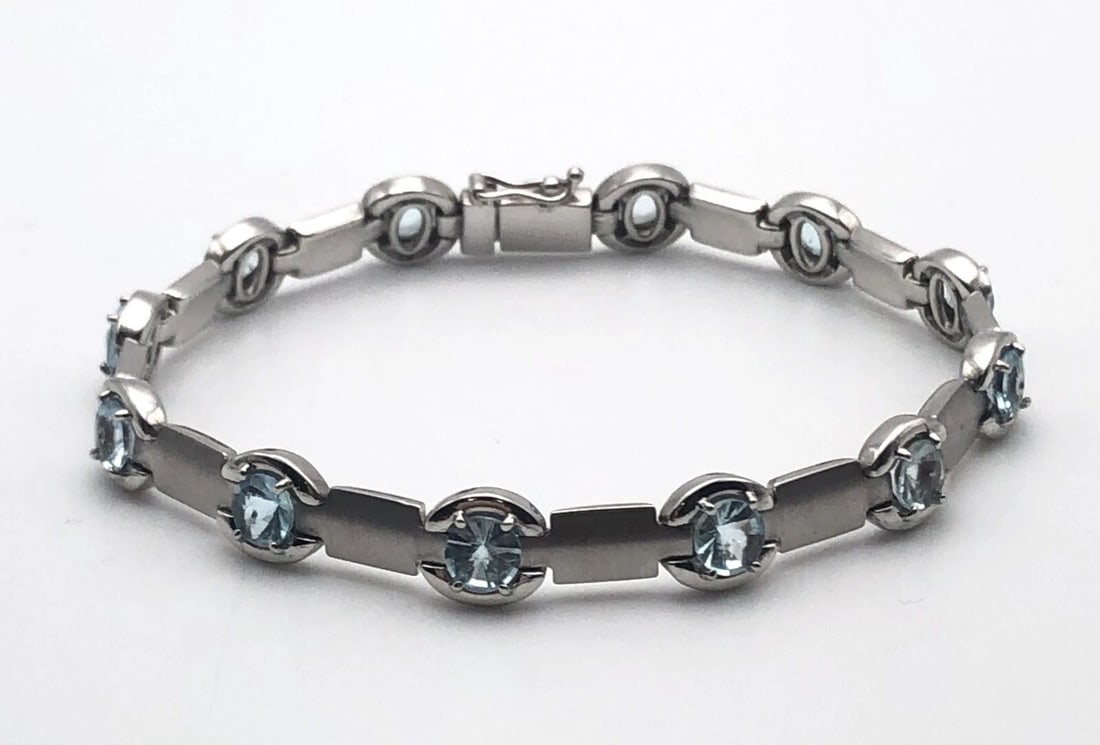 TNT 14K WHITE GOLD ITALIAN MADE BRACELET SET WITH BLUE TOPAZ (7.5") 17.8 GRAMS (1 of 2)