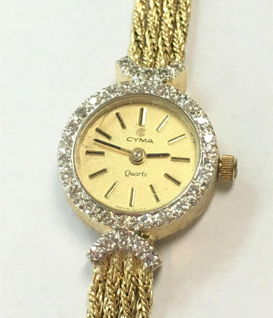 CYMA 14K GOLD AND DIAMOND LADIES QUARTZ WATCH VINTAGE (1 of 2)