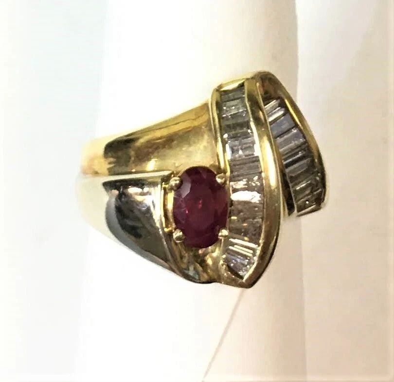 14K TWO TONE YELLOW/WHITE GOLD RING WITH 0.60CT NATURAL RUBY AND 1.0CTW DIAMONDS (1 of 2)