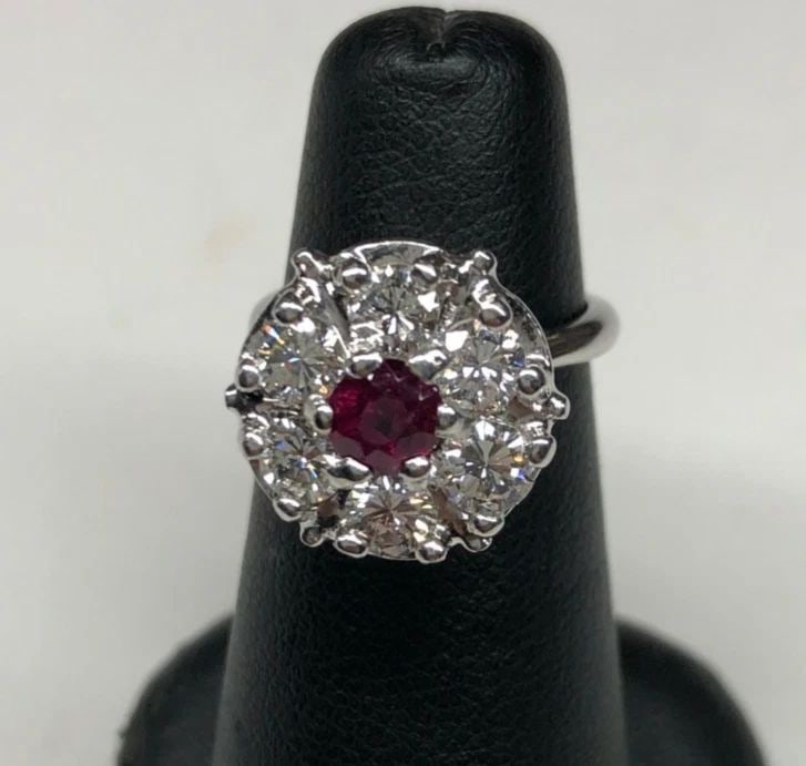 WOMEN'S 14K WHITE GOLD RING WITH 1.2CTS DIAMONDS AND 0.60CT RUBY ALL NATURAL (1 of 2)