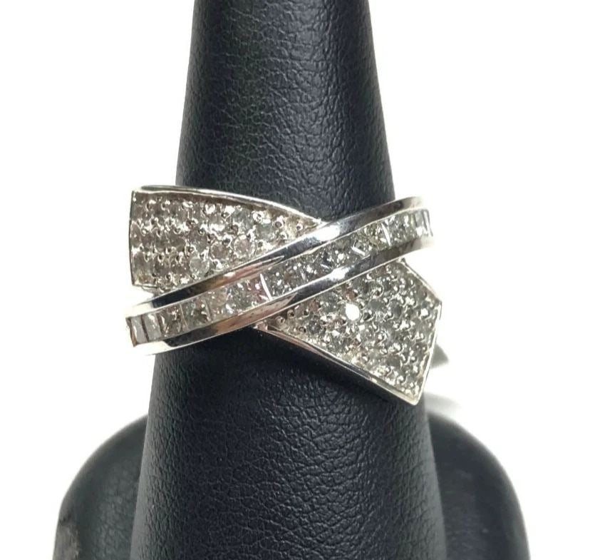18K WHITE GOLD CROSSOVER RING WITH 1.35CTW NATURAL DIAMONDS NEW 9.6 GRAMS (1 of 2)