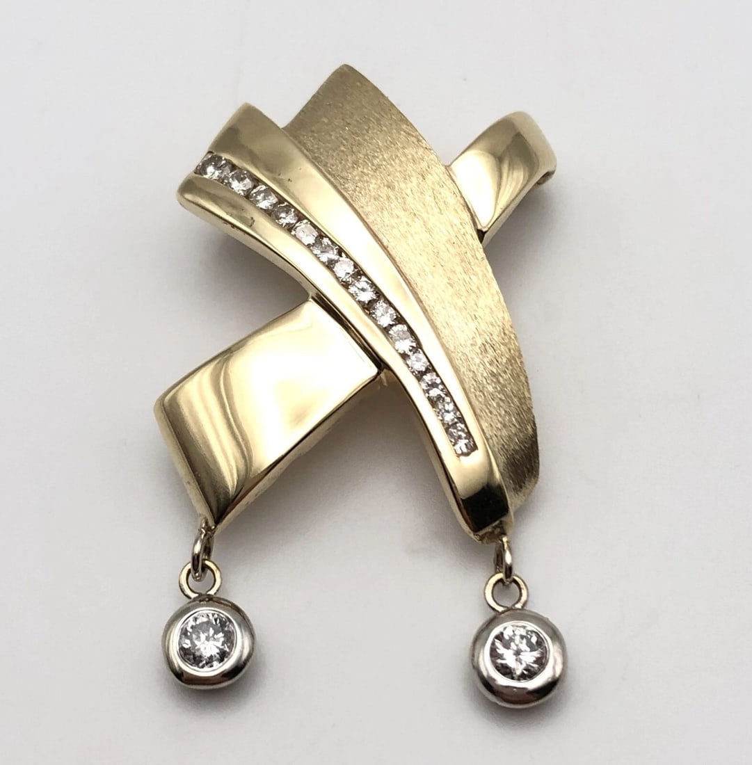 14K YELLOW GOLD RIBBON STYLE PENDANT WITH 0.75CTW NATURAL DIAMONDS 11.7 GRAMS (1 of 2)