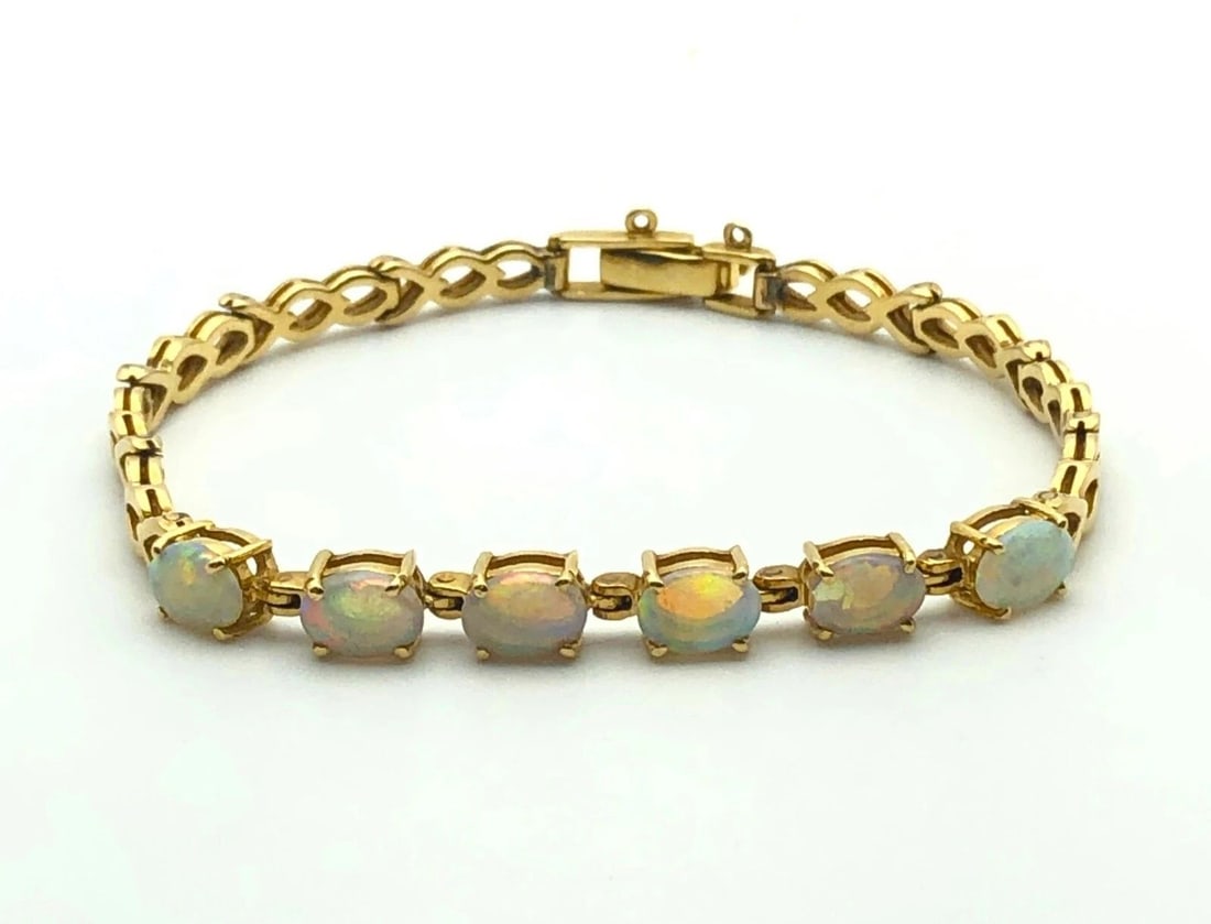 14K GOLD BRACELET WITH NATURAL AAA QUALITY OPALS 7.25 INCHES (1 of 2)