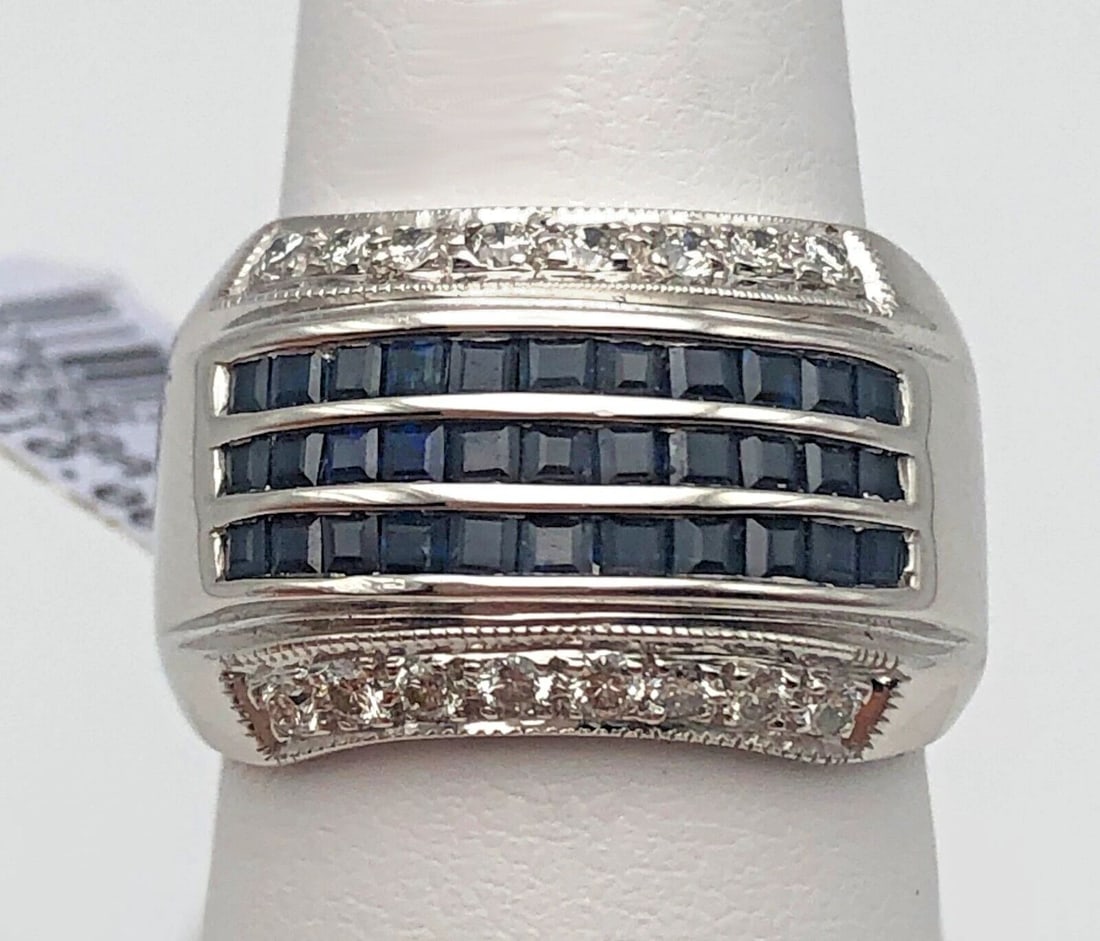18K WHITE GOLD RING/ BAND WITH NATURAL SAPPHIRES AND 0.35CTW DIAMONDS (1 of 2)