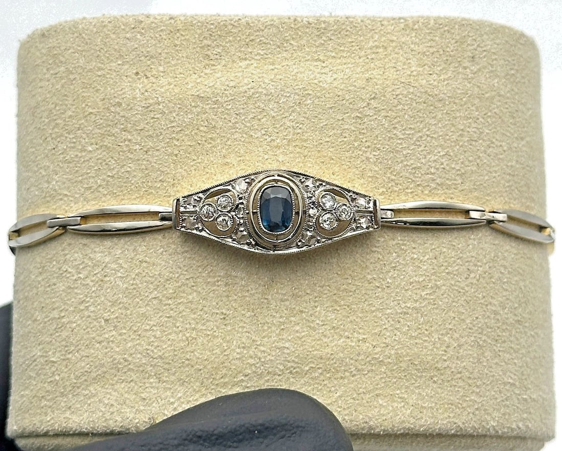 18K TWO TONED GOLD BRACELET WITH 0.45CT NATURAL SAPPHIRE AND 0.25CTS DIAMONDS (1 of 2)