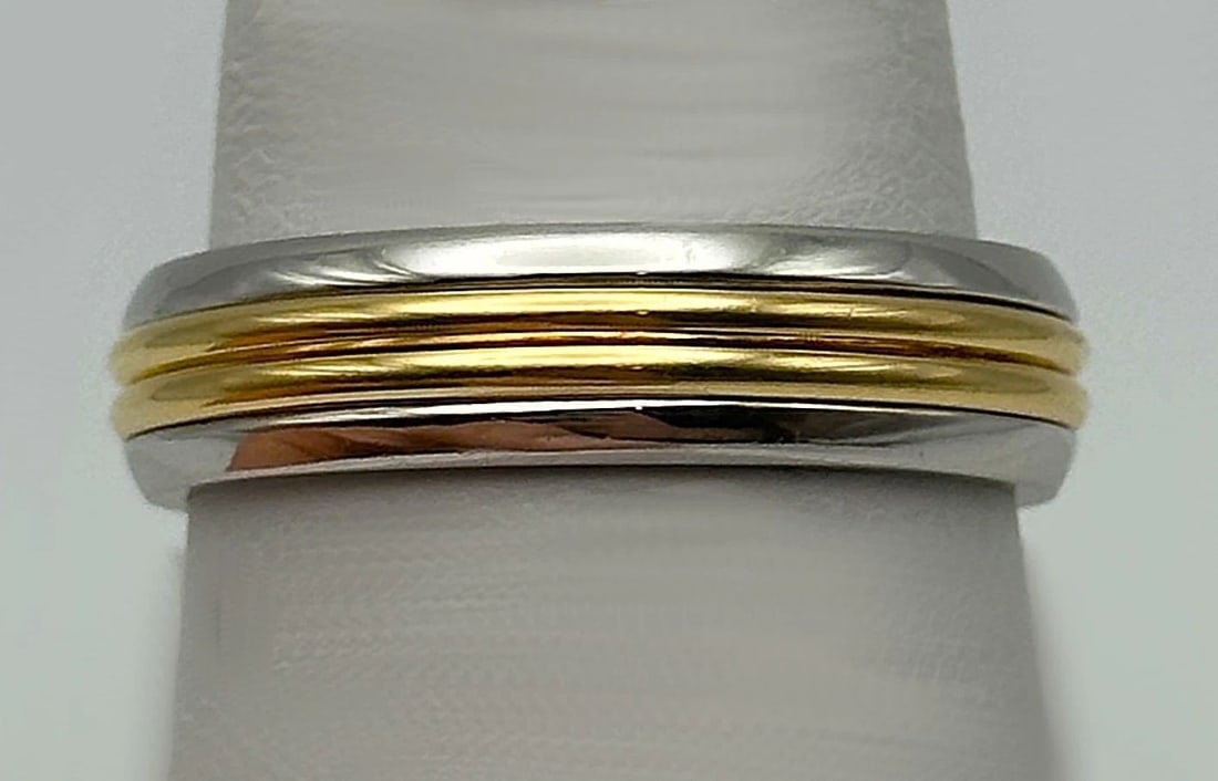 18K WHITE AND YELLOW GOLD TWO TONE BAND/RING (SIZE: 9.75) 11.9 GRAMS 5.5MM (1 of 2)