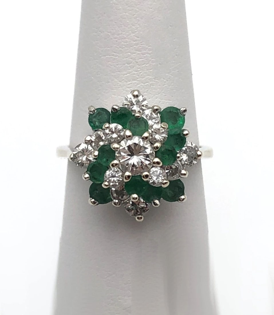 18K WHITE GOLD RING WITH NATURAL EMERALDS AND 1.40CTS DIAMONDS SIZE: 6.5 (1 of 2)