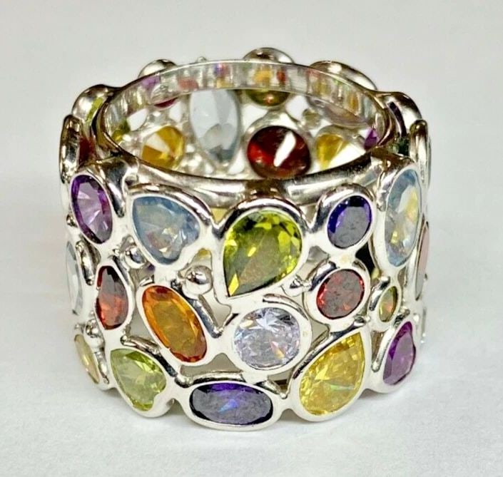 WOMEN'S 14K WHITE GOLD RING WITH MULTIPLE GENUINE STONES (SIZE 6.5) 12.1 GRAMS (1 of 2)