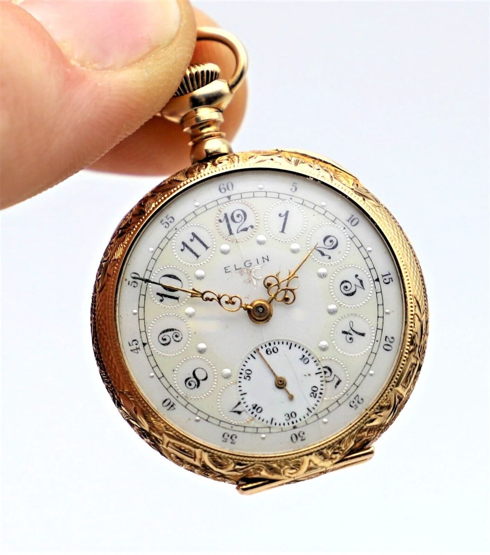 VINTAGE ELGIN 14K SOLID GOLD POCKET WATCH GRADE 324 7 JEWELS ( FROM 1907 ) (1 of 2)