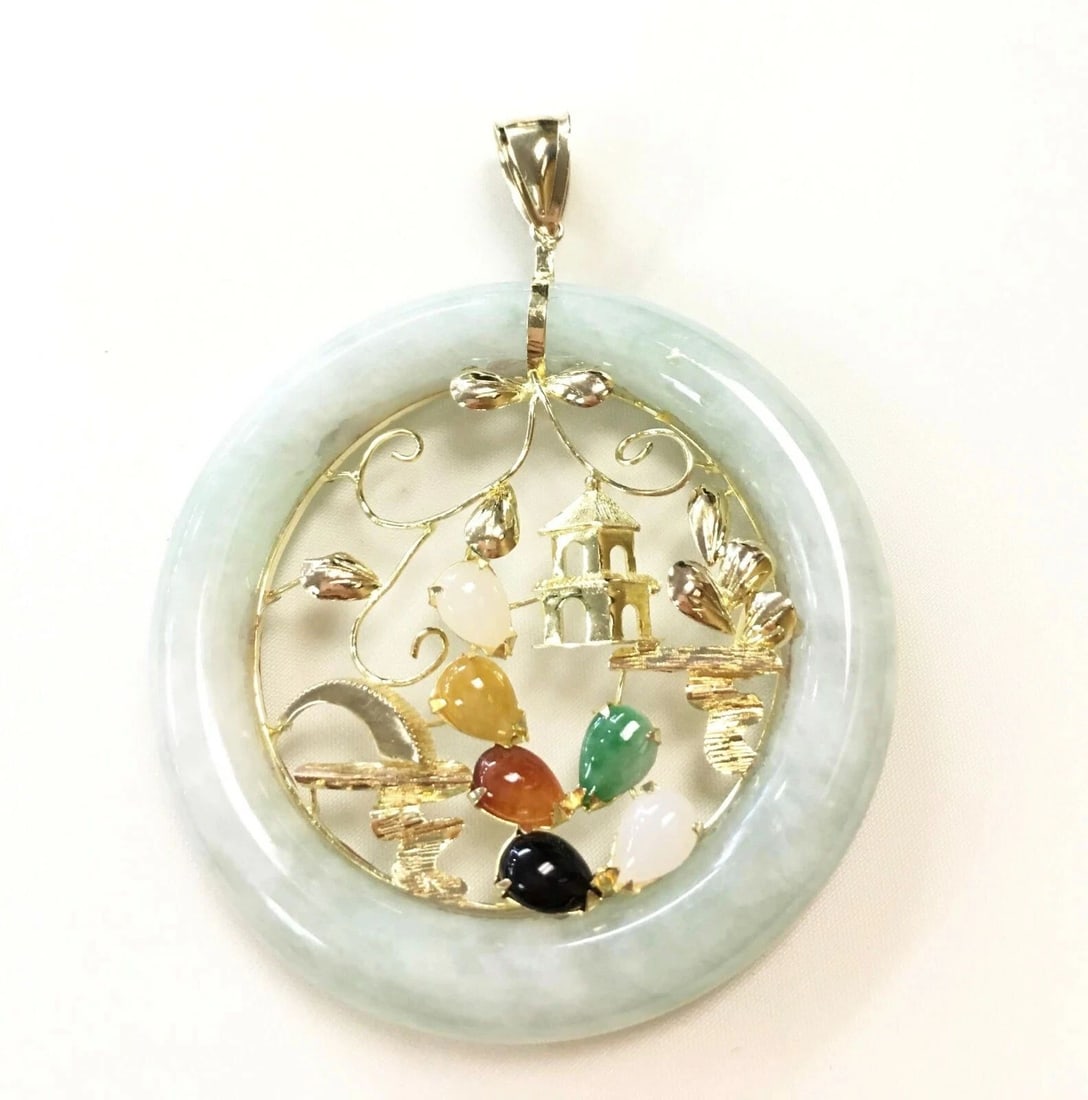 14K YELLOW GOLD MULTI COLORED JADE MEDALLION (1 of 2)