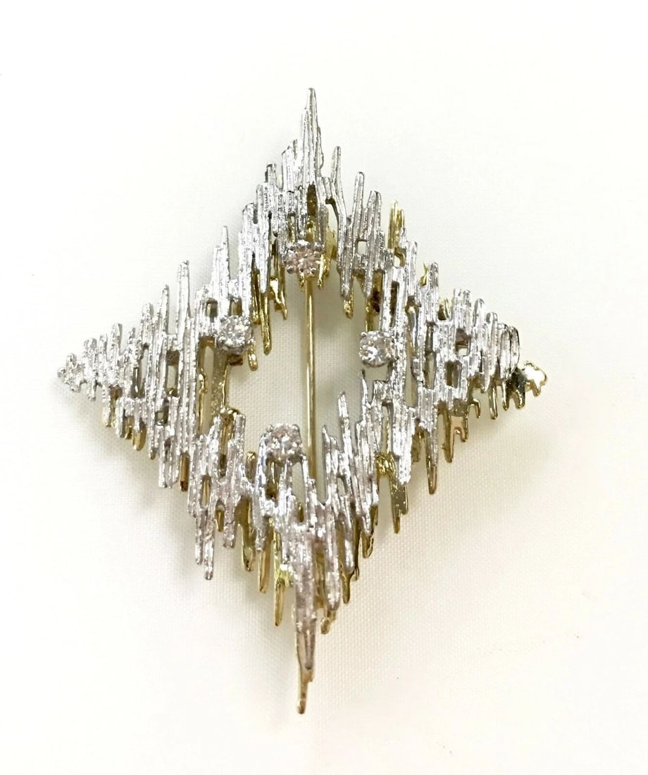 14K TWO TONE GOLD VERY UNIQUE BROOCH WITH 0.25CTS NATURAL DIAMONDS 11.6 GRAMS (1 of 2)
