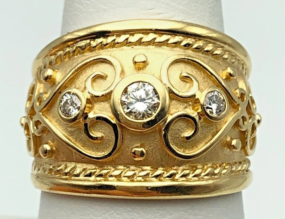 14K GOLD ARTSY STYLE RING SET WITH 0.35CTS OF DIAMONDS ( HAND MADE ) SIZE: 8.5 (1 of 2)