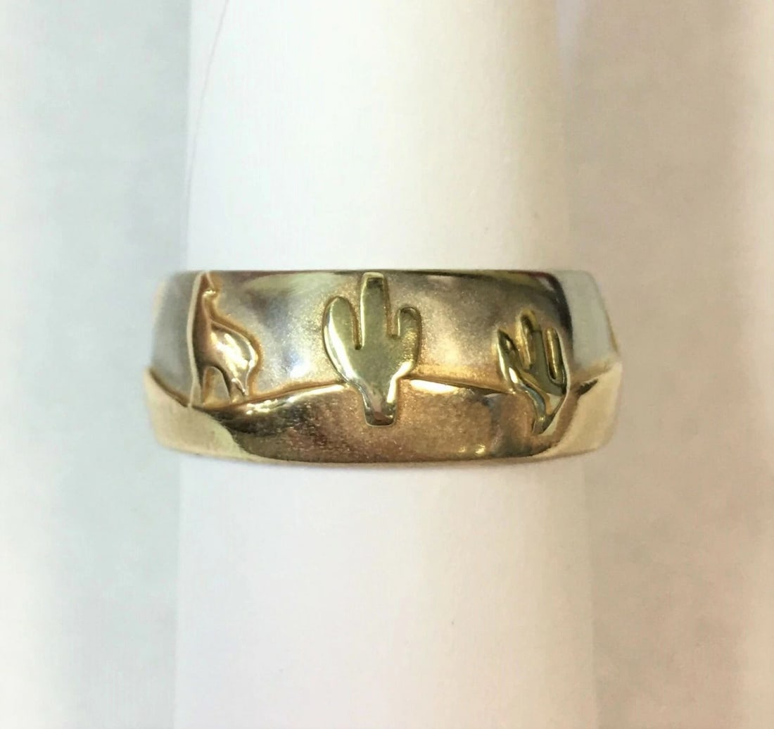 14K TRI-TONE GOLD HAND MADE DESERT LANDSCAPE STYLE RING (SIZE: 10) 11.9 GRAMS: 14K HAND MADE THREE TONED DESERT LANDSCAPE STYLE RING (SIZE: 10) 14k Hand Made three Toned Desert Landscape style Ring You are bidding on a 14k Hand Made three Toned Dessert Landscape style Ring. The