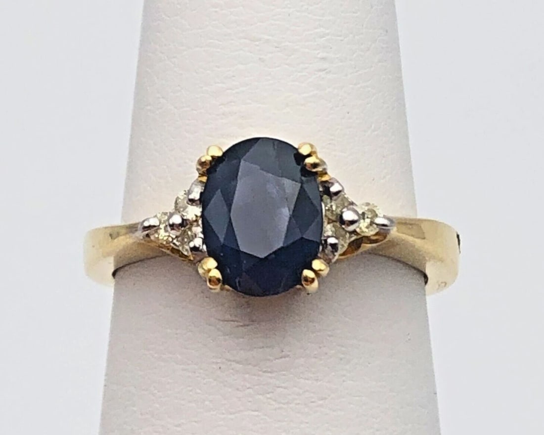 14K GOLD RING WITH 1.56CT NATURAL SAPPHIRE AND 0.15CTS DIAMONDS SIZE: 6.5 (1 of 2)