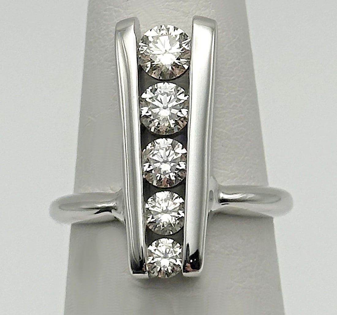 14K WHITE GOLD CUSTOM MADE RING WITH 1.0CTS NATURAL DIAMONDS (SIZE: 5) 6.1 GRAMS (1 of 2)