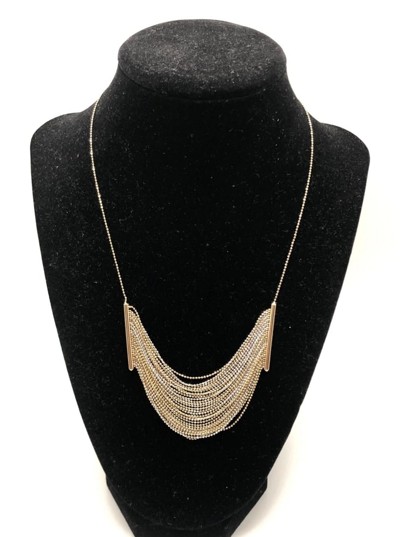 14K WHITE & YELLOW GOLD BEAD NECKLACE MULTILAYERED STYLE 17" 11.6 GRAMS (1 of 2)