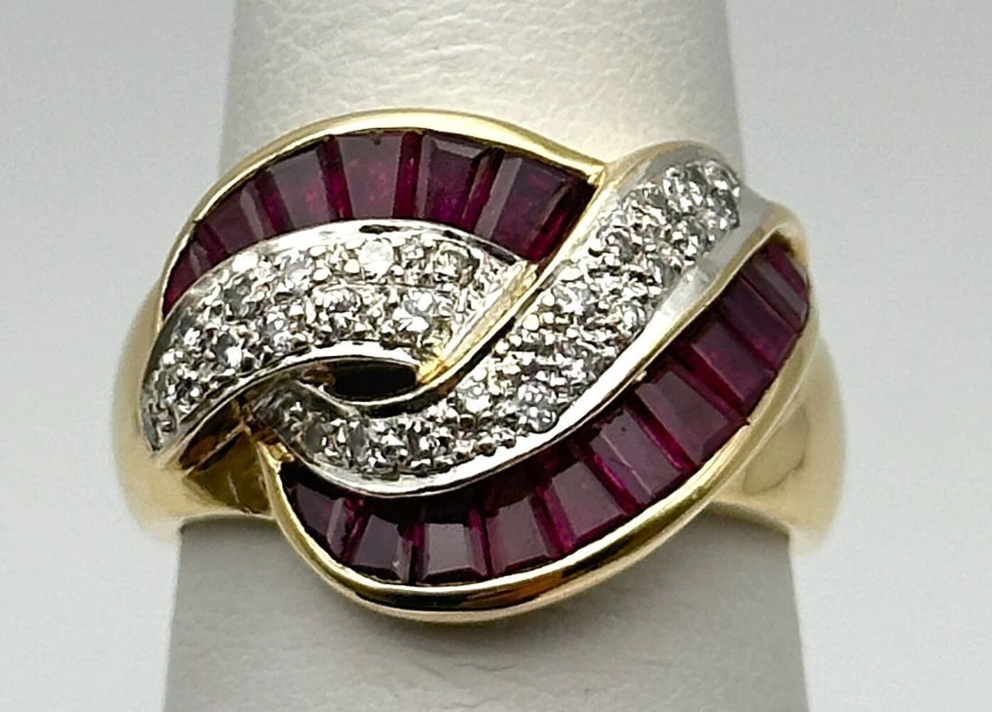14K GOLD RING WITH 1.7CTS OF NATURAL RUBIES, 0.28CTS DIAMONDS SIZE: 6.75 (1 of 2)
