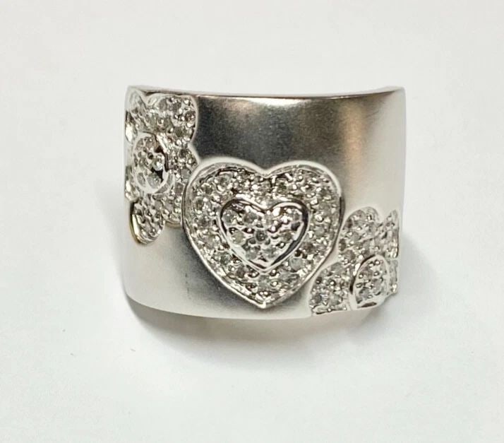 WOMEN'S 14K WHITE GOLD HEART AND FLOWER RING WITH 0.65CT DIAMONDS (SIZE 8) (1 of 2)