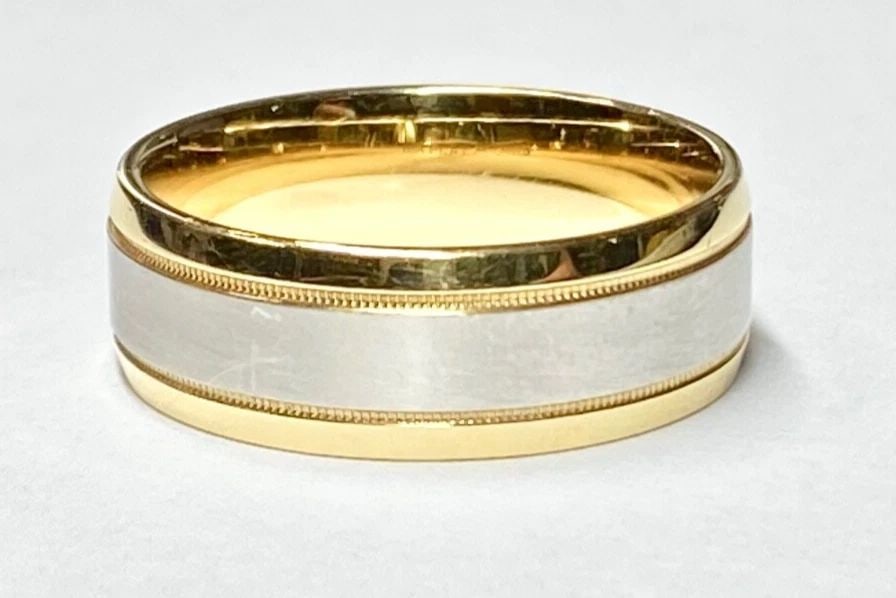 MEN'S ARTCARVED 18K YELLOW GOLD/PLATINUM BAND W HIGH POLISH&SATIN FINISH SIZE 10 (1 of 2)