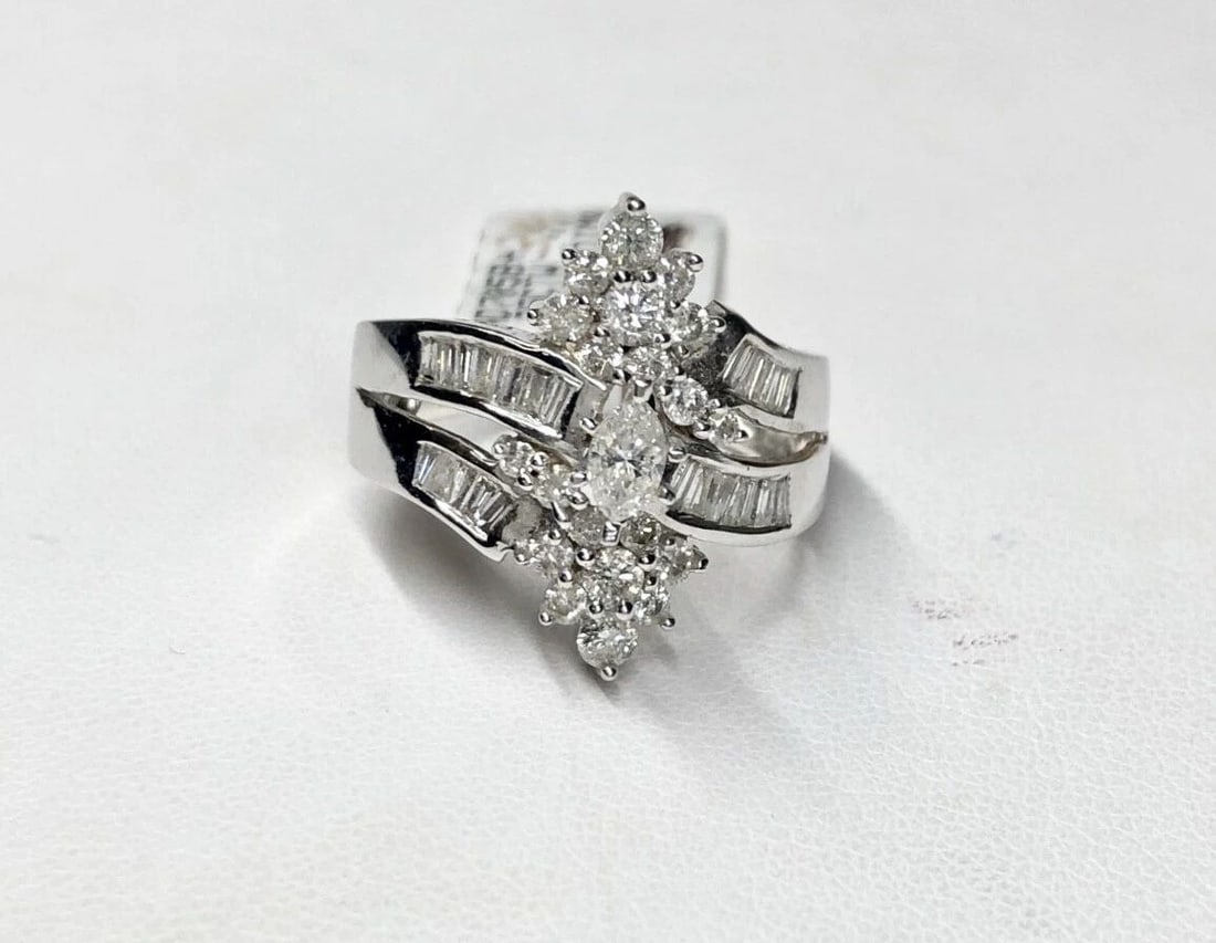 NEW 14K WHITE GOLD RING WITH 1.25CT NATURAL DIAMONDS 7.4 GRAMS (SIZE 7.75) (1 of 2)