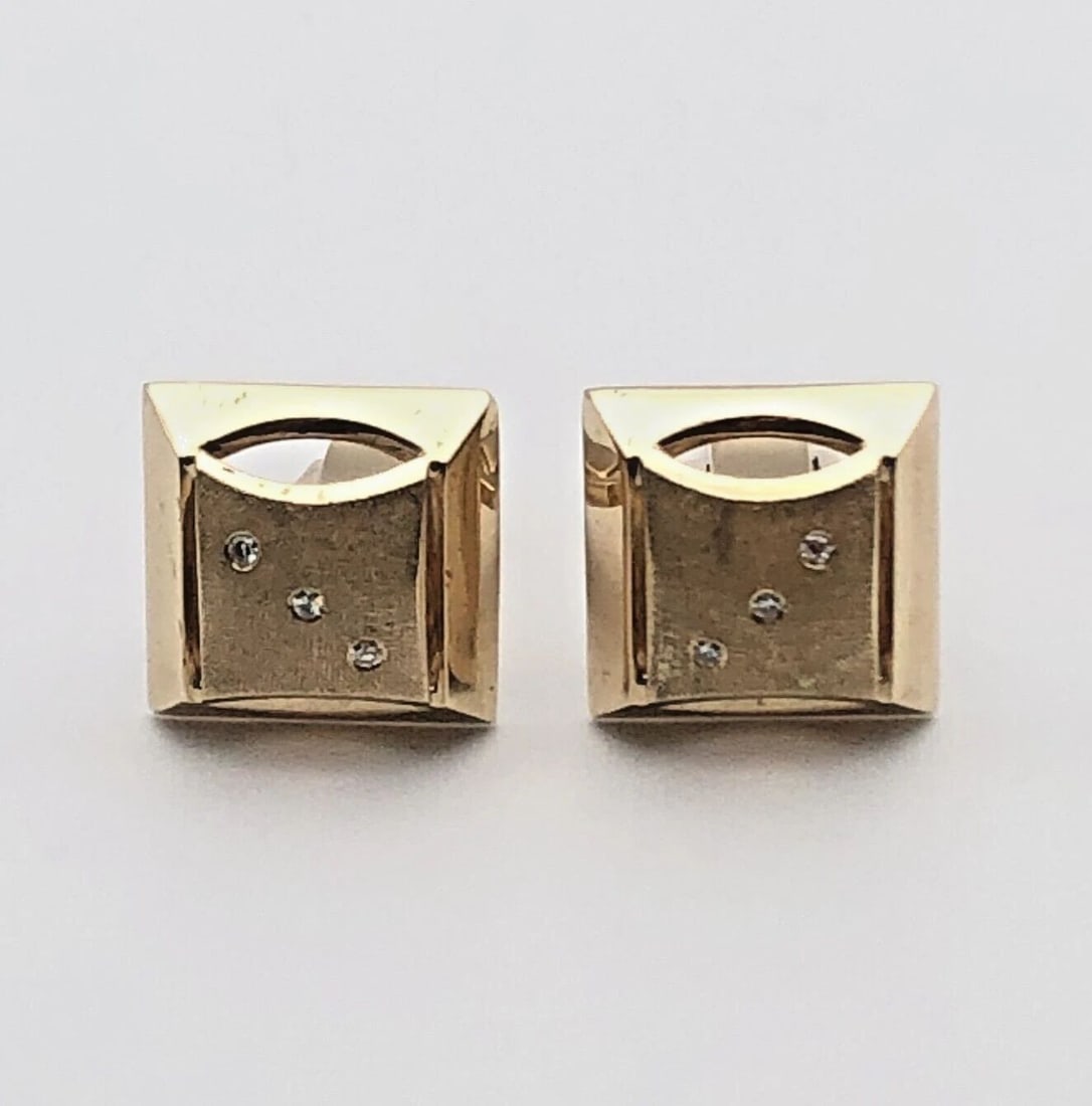 14K YELLOW GOLD CUFFLINKS SET WITH 0.09CTS VS NATURAL DIAMONDS 10.8G (1 of 2)