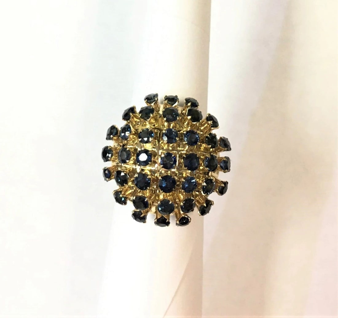 14K YELLOW GOLD DOME STYLE RING WITH 3.7CTS NATURAL SAPPHIRES (SIZE: 6.5) 6.4G (1 of 2)