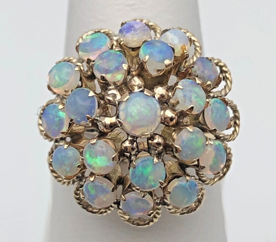 VINTAGE 18K GOLD RING WITH 19 NATURAL OPALS (SIZE: 8.25) 6.5 GRAMS (1 of 2)