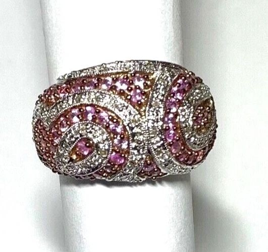 NEW WOMEN'S 14K WHITE GOLD RING WITH PINK SAPPHIRES, 0.25CTS DIAMONDS 8.8 GRAMS (1 of 2)
