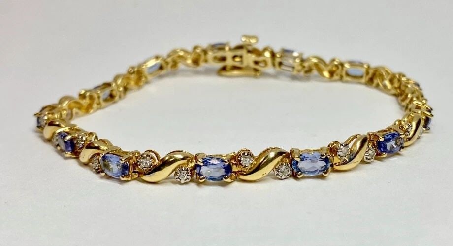 WOMEN'S 14K YELLOW GOLD BRACELET WITH TANZANITE AND 0.15CT DIAMONDS 9.5 GRAMS (1 of 2)
