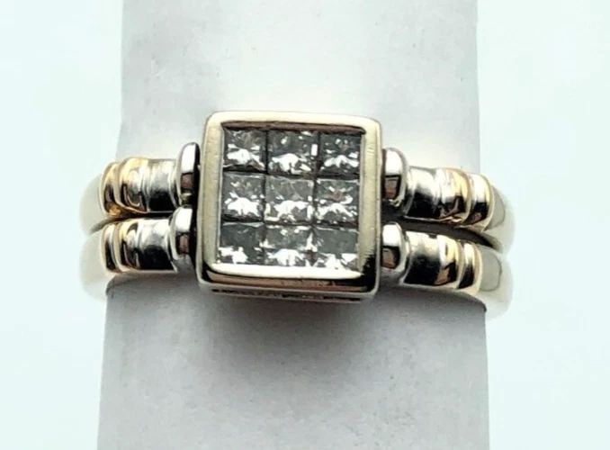 14K WHITE GOLD NATURAL RUBY/DIAMOND REVERSIBLE RING WITH GOLD TRIM (1 of 2)