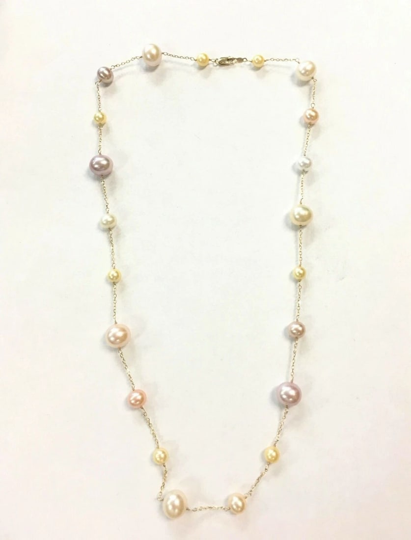 14K YELLOW GOLD NECKLACE WITH MULTI-COLORED PEARLS 20" (1 of 2)