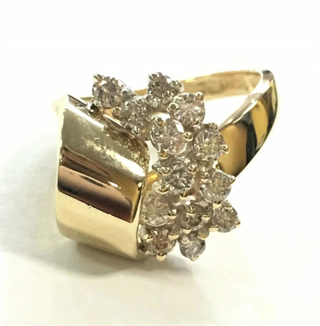 14K YELLOW GOLD ARTISTIC STYLE RING WITH 0.80CTW DIAMOND CLUSTER 7.4 GRAMS (1 of 2)