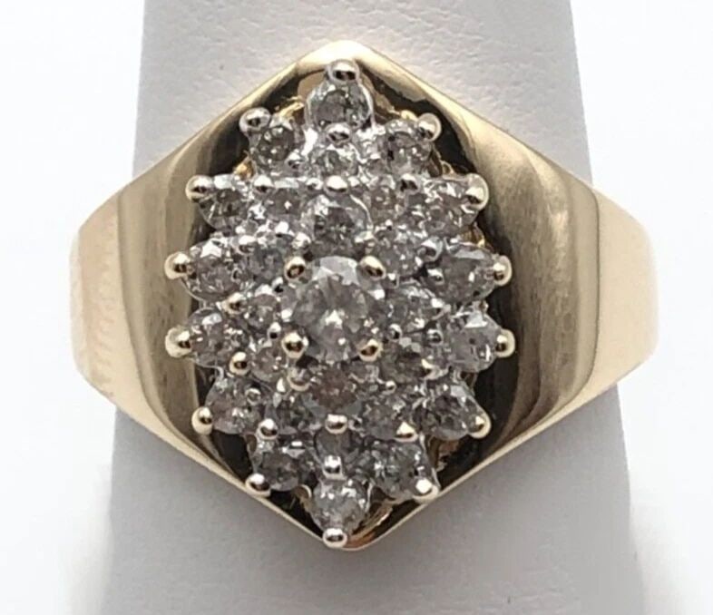 14K GOLD CLUSTER RING 0.80CTS NATURAL DIAMONDS (SIZE: 8) 7.8 GRAMS (1 of 2)