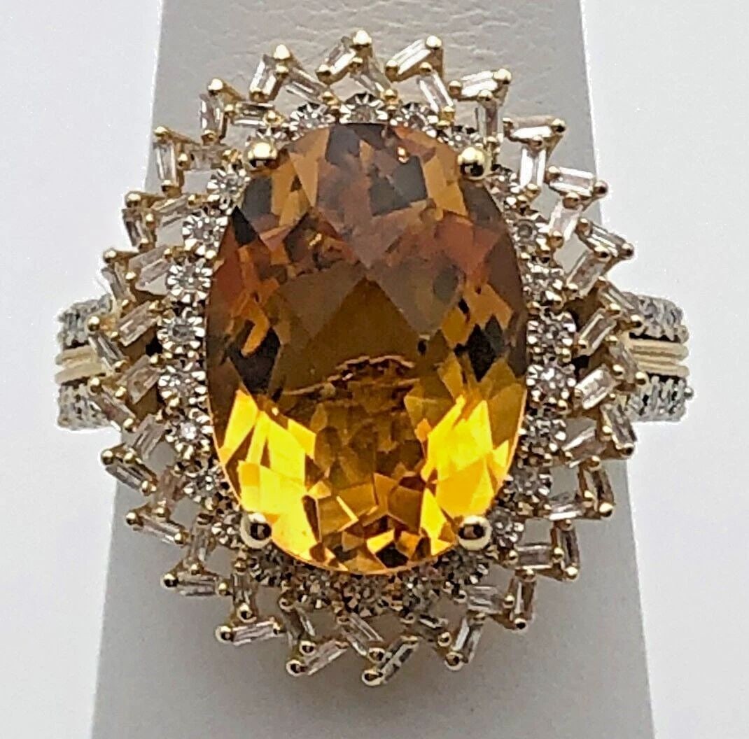 14K GOLD EFFY SUNFLOWER SHAPED RING SET WITH CITRINE AND 0.75CTS OF DIAMONDS (1 of 2)