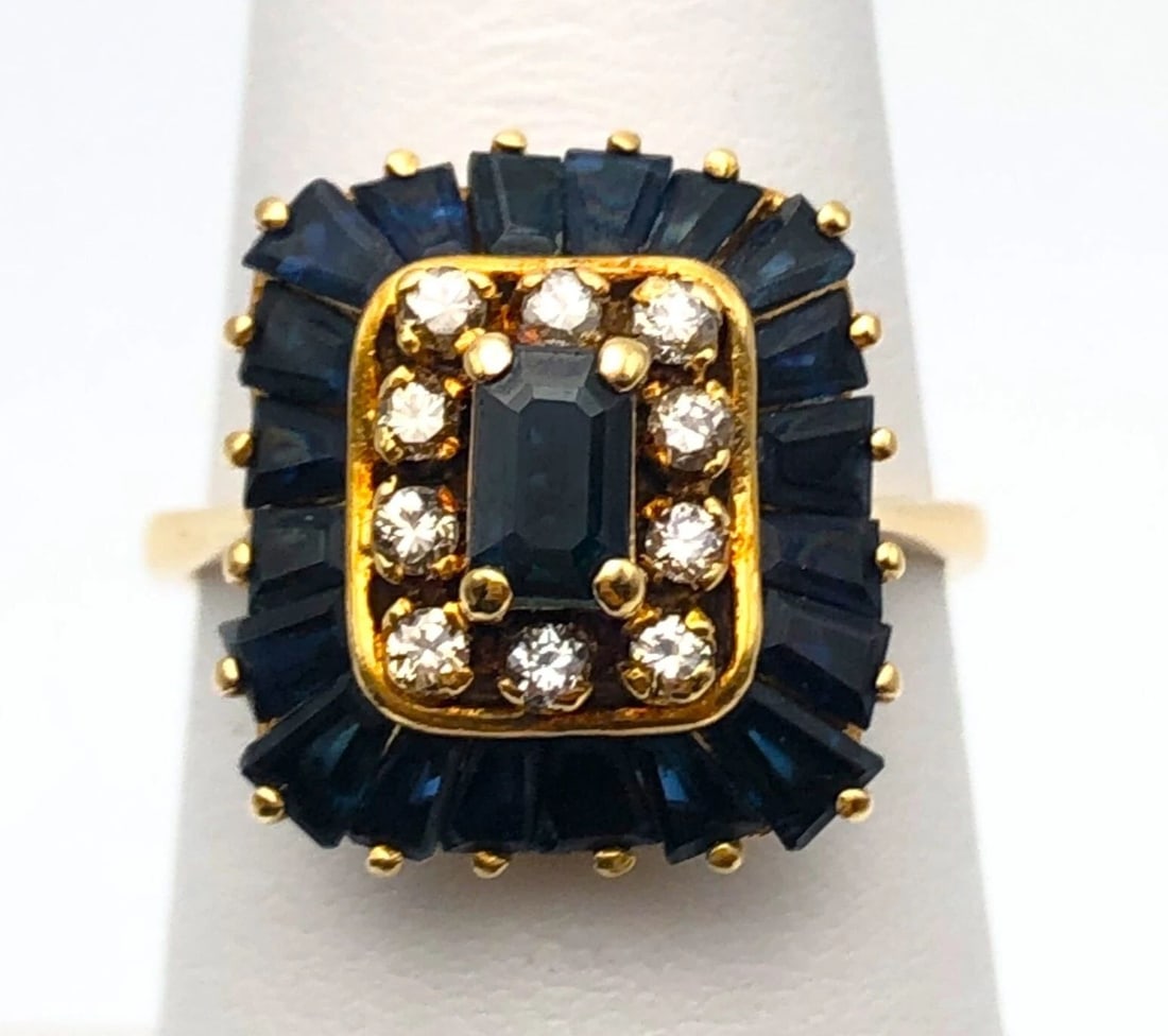 14K YELLOW GOLD RING WITH NATURAL SAPPHIRES AND 0.15CTS DIAMONDS SIZE: 7 (1 of 2)