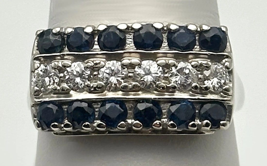 14K WHITE GOLD RING WITH 1.56CTS NATURAL SAPPHIRES, 0.50CTS DIAMONDS SIZE: 9.5 (1 of 2)