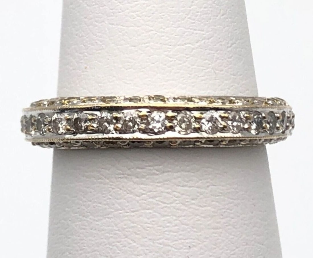 18K WHITE GOLD ETERNITY BAND WITH 1.32CTS OF WHITE/YELLOW DIAMONDS SIZE: 6.5 (1 of 2)