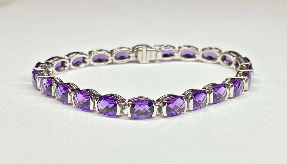 WOMEN'S 14K WHITE GOLD BRACELET WITH 7X5MM AMETHYSTS 16.56CTS 12.6 GRAMS (1 of 2)