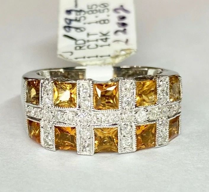 NEW 14K WHITE GOLD RING WITH 0.55CTW DIAMONDS, 1.85CTW CITRINE (SIZE 7) 8.3GRAMS (1 of 2)