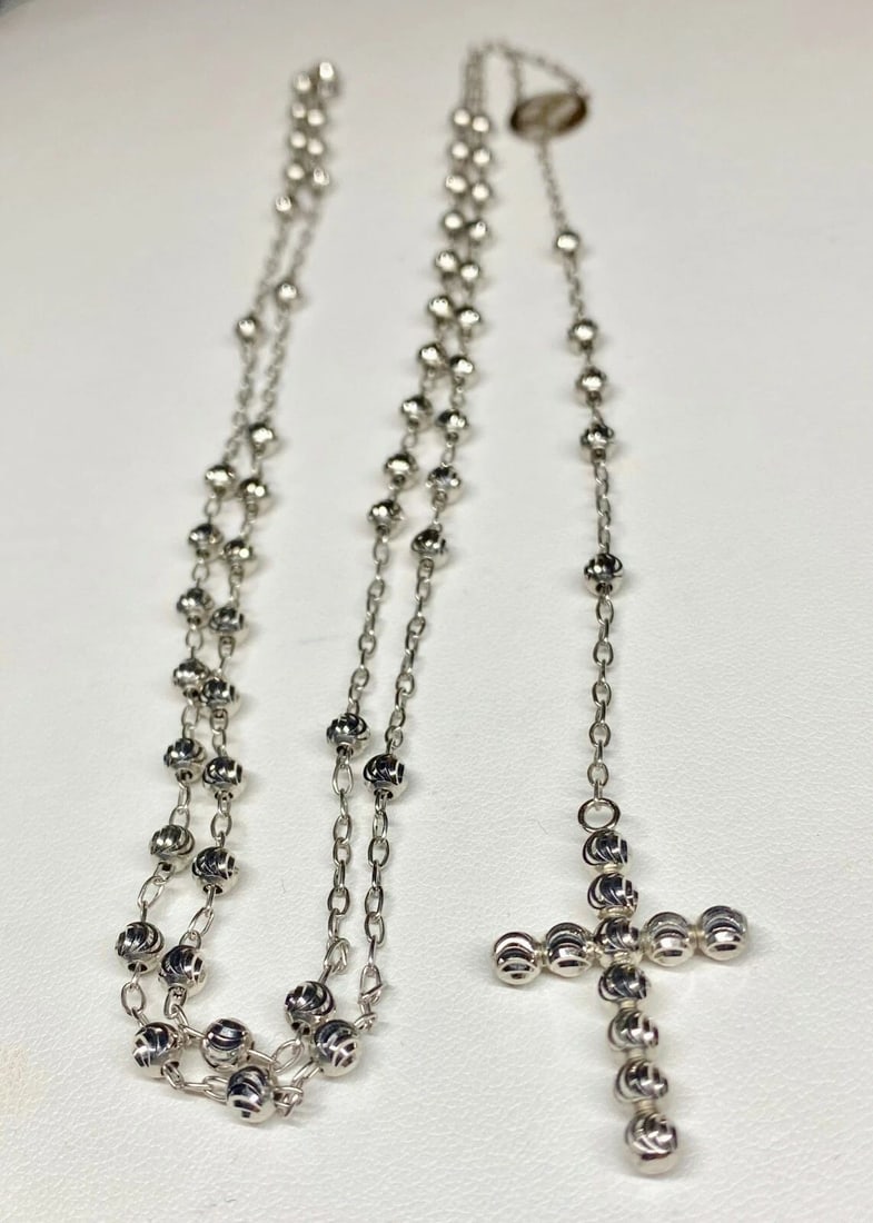 10K WHITE GOLD ROSARY (MADE IN ITALY) 32 INCHES 12.9 GRAMS (1 of 2)