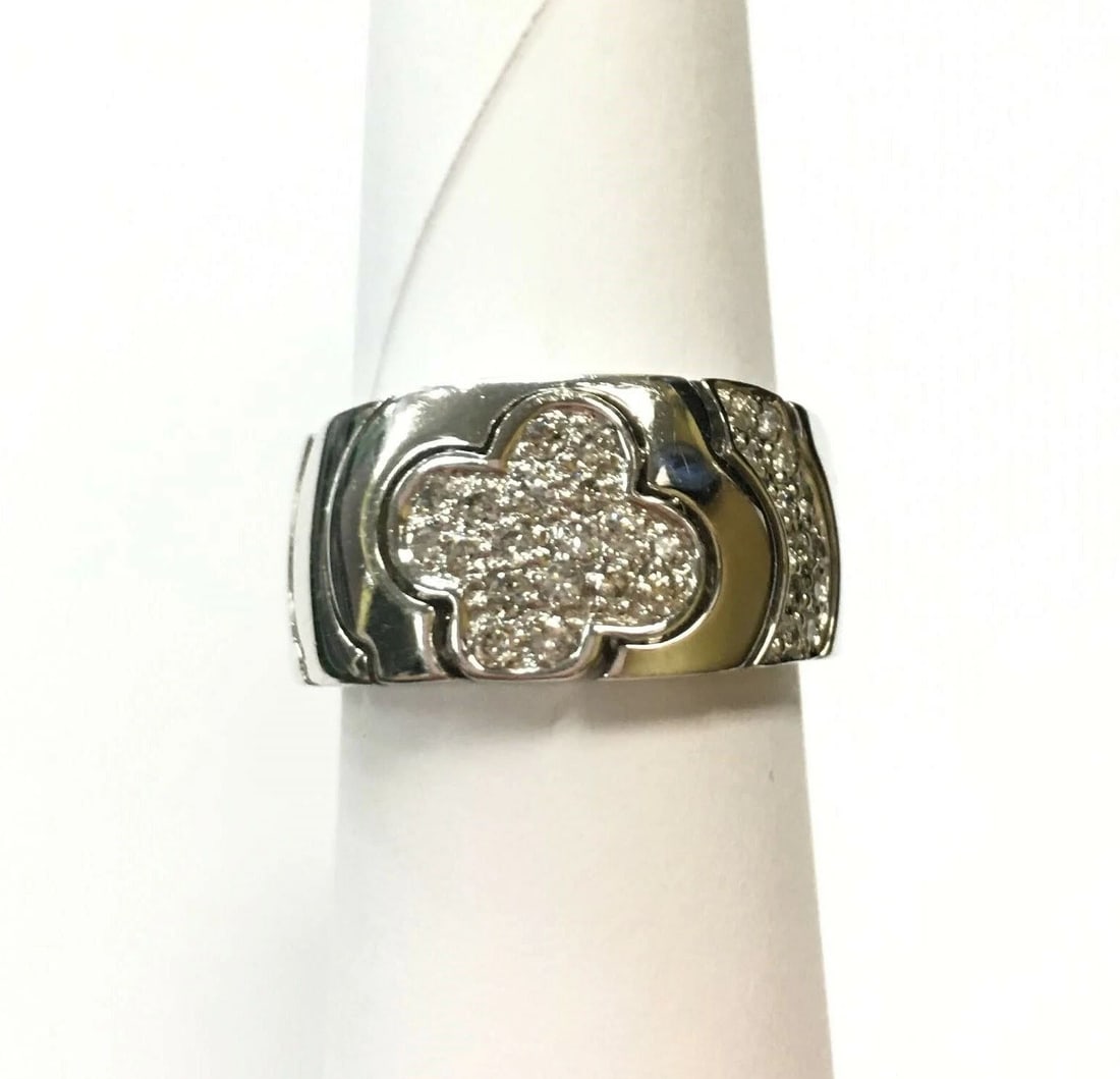 NEW 14K WHITE GOLD RING FLOWER 0.40CTS NATURAL DIAMONDS (SIZE: 6.75) 8.8 GRAMS (1 of 2)