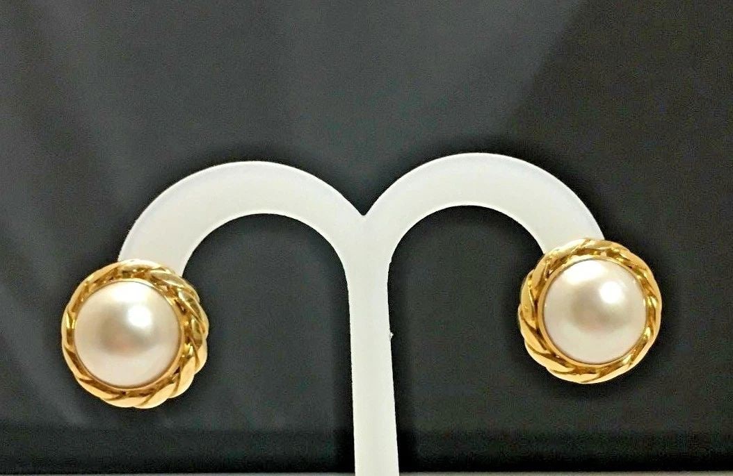MABE PEARL EARRINGS 14K YELLOW GOLD 13.5 GRAMS (1 of 2)