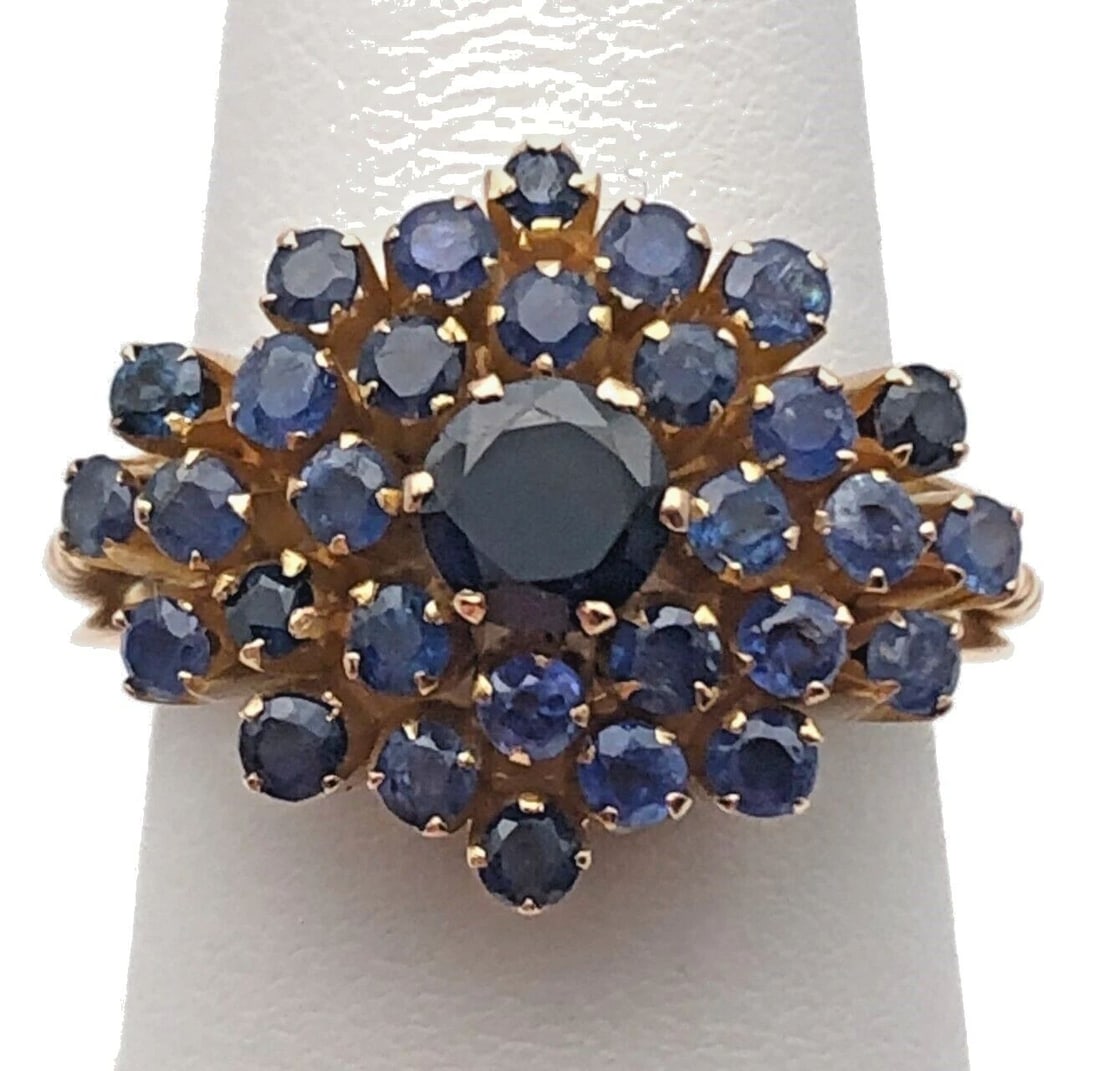 18K YELLOW GOLD RING WITH 1.20CTTW NATURAL SAPPHIRE CLUSTER SIZE: 7 (1 of 2)