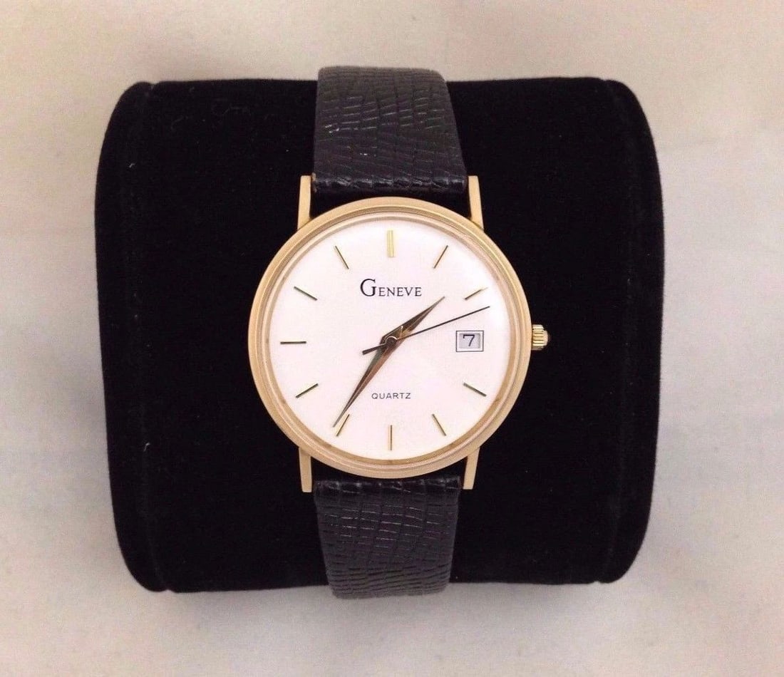 GENEVE 14K YELLOW GOLD WRISTWATCH WITH LIZARD CALF BAND (1 of 2)