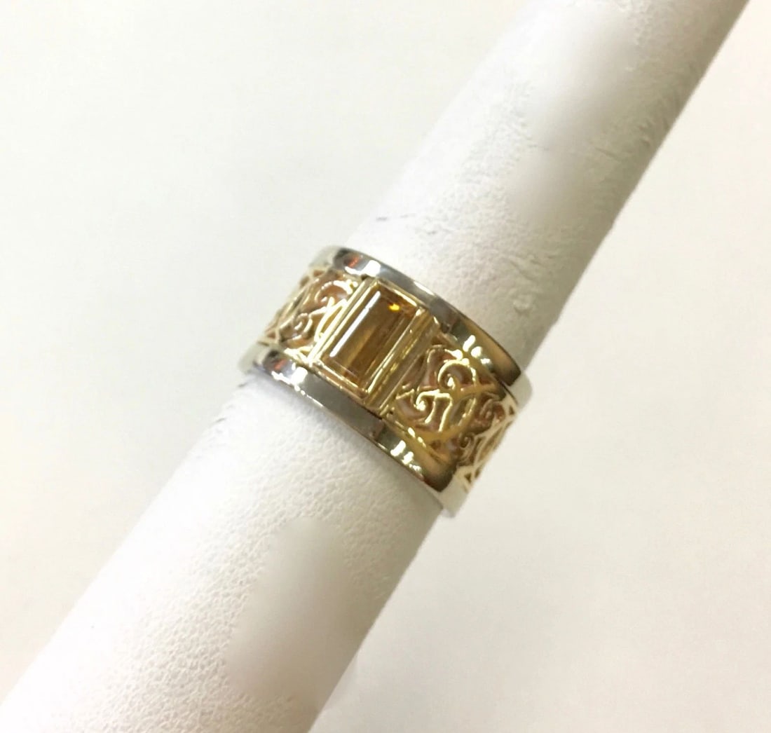 TWO TONE 14K GOLD RING WITH GOLDEN TOPAZ SIZE: 8.5 (1 of 2)