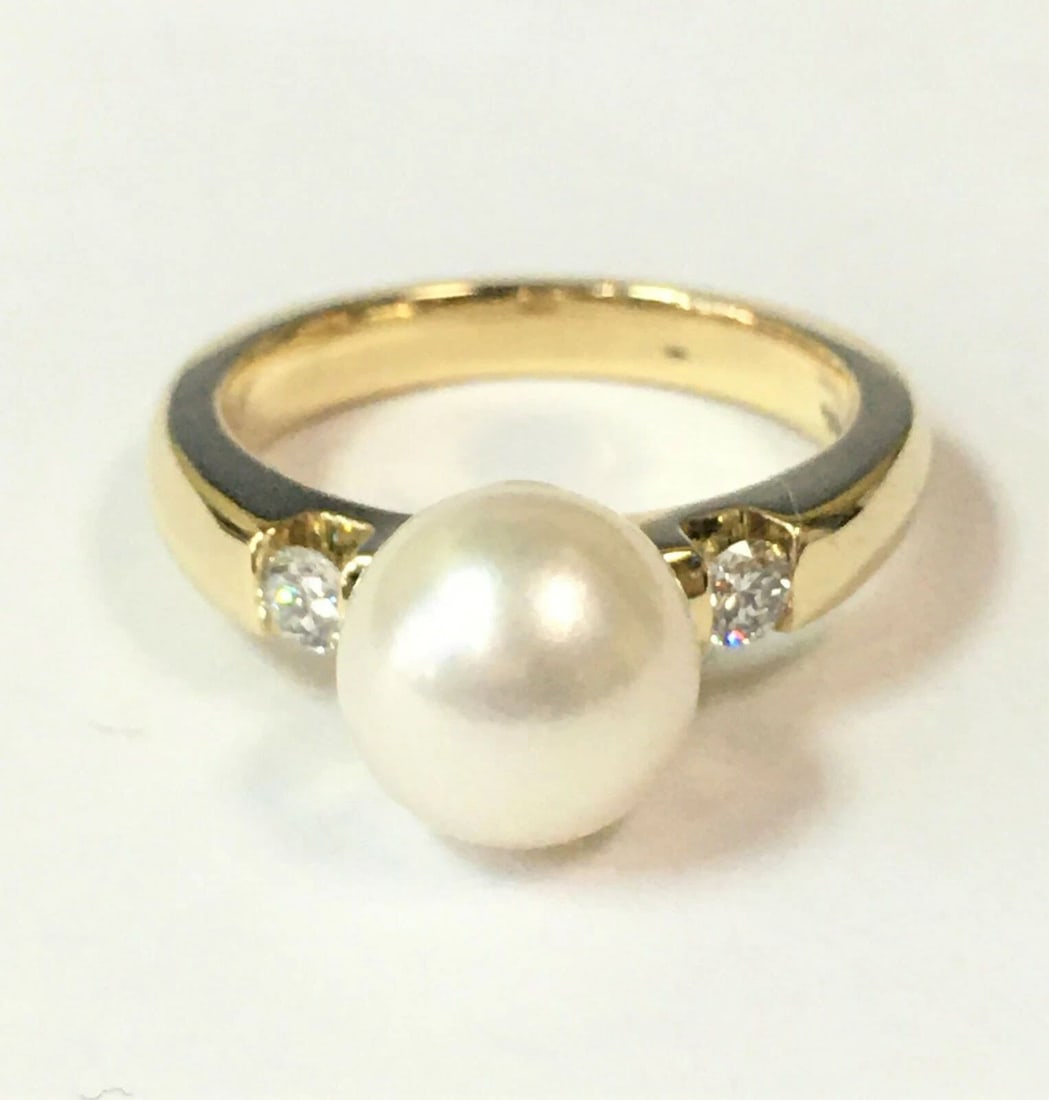 14K YELLOW GOLD PEARL AND DIAMOND RING (SIZE: 7) (1 of 2)