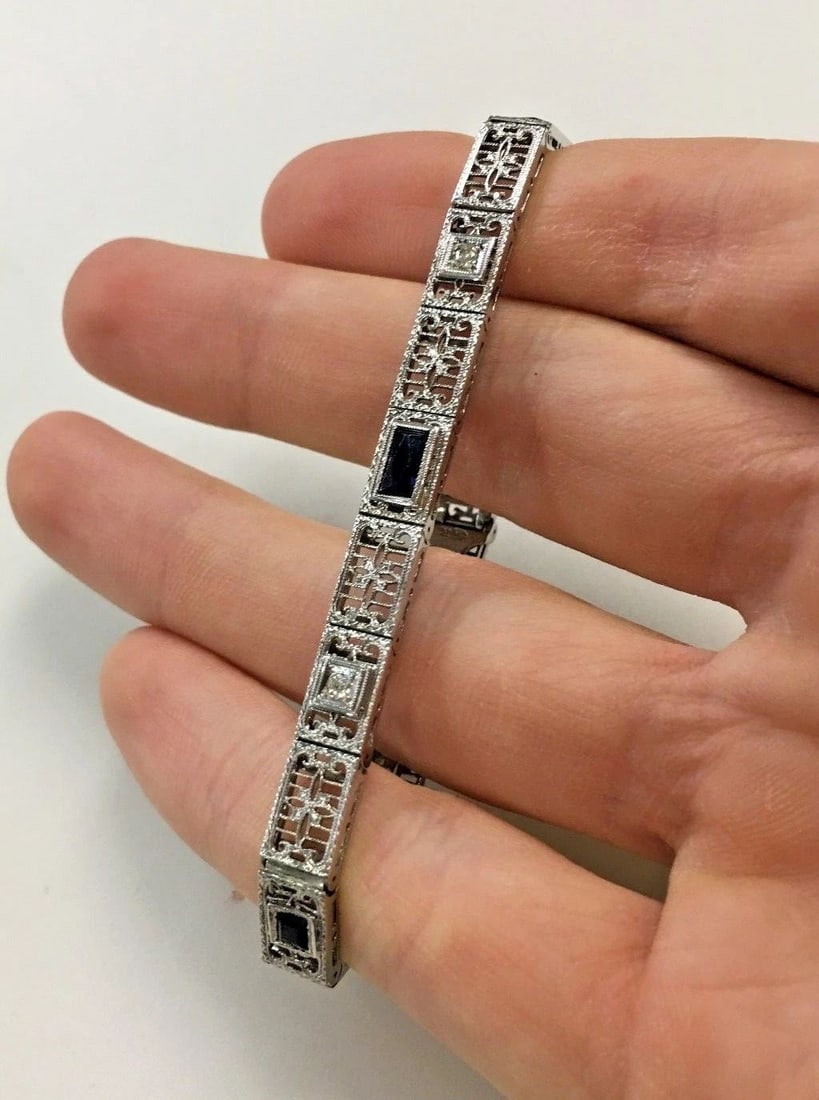 14K WHITE GOLD BRACELET WITH DIAMONDS AND SAPPHIRE (1 of 2)