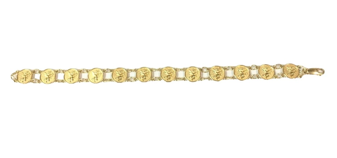 14K YELLOW GOLD ROUND ANGEL LINKED BRACELET 7.5" INCH 8.5G (1 of 2)