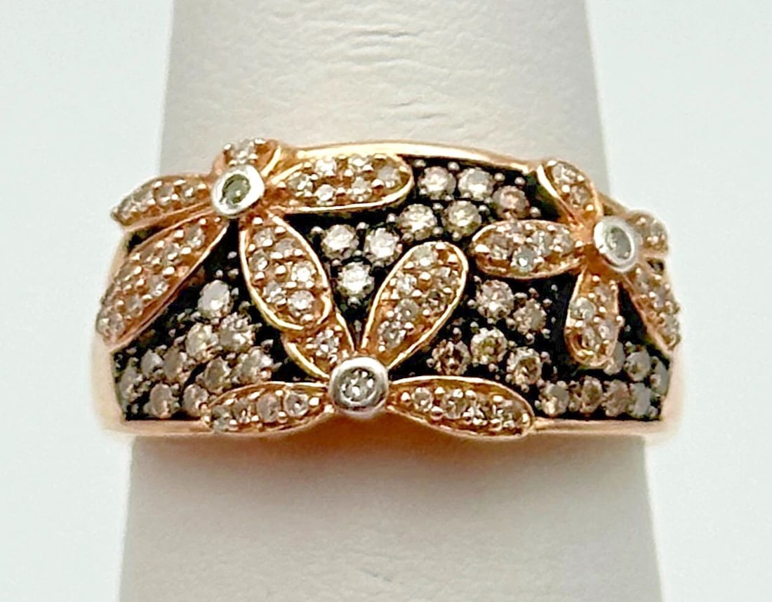 14K ROSE GOLD FLORAL RING, 0.80CTS OF BROWN & WHITE DIAMONDS SIZE: 7.5 4.7G (1 of 2)